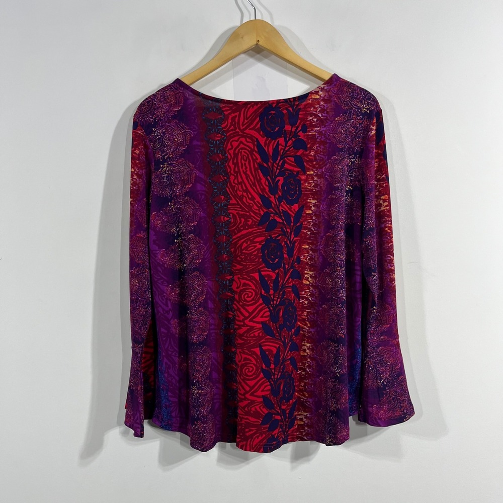 Bob Mackie Artsy Boho Lagenlook Floral Paisley Long Sleeve Top Womens Large - Picture 3 of 9